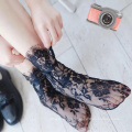 Sexy woman thin mesh black silk socks lace transparent socks